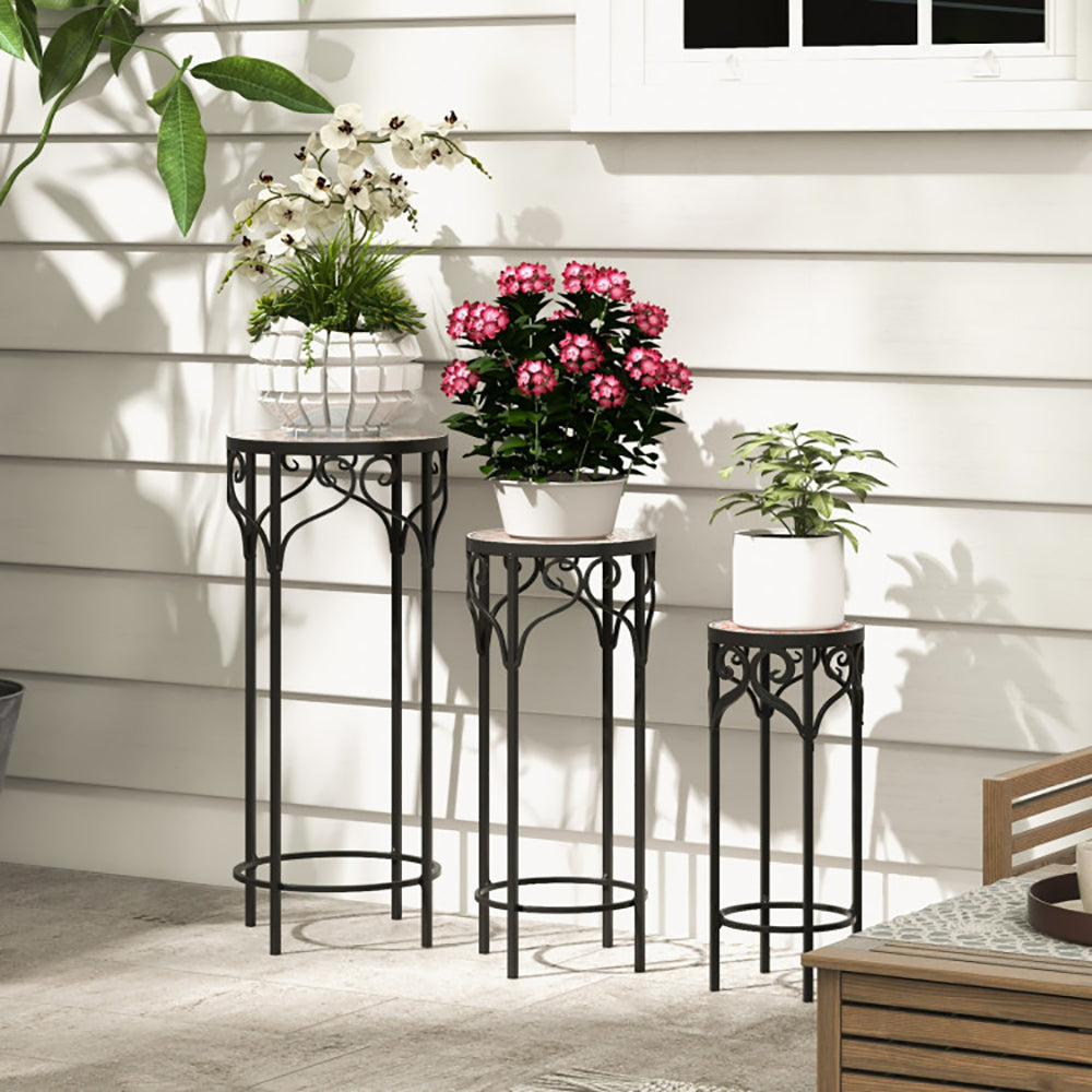 Decorative Flower Display Holder with Ceramic Top – 3-Piece Plant Stand for Indoor and Outdoor Use