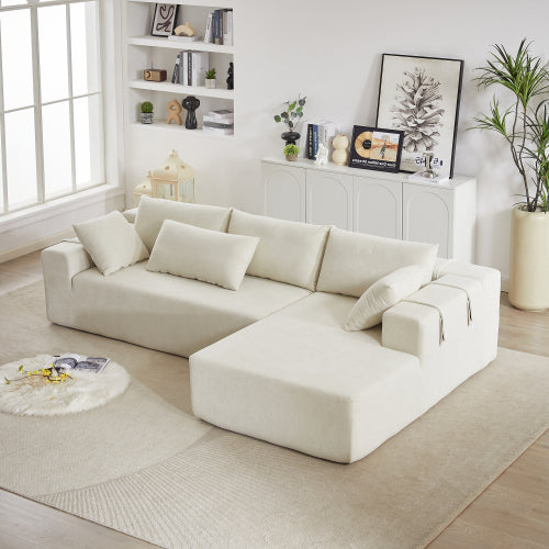 Modern Chenille Upholstered Modular Sectional Sofa – 108" L-Shaped Couch with 6 Pillows