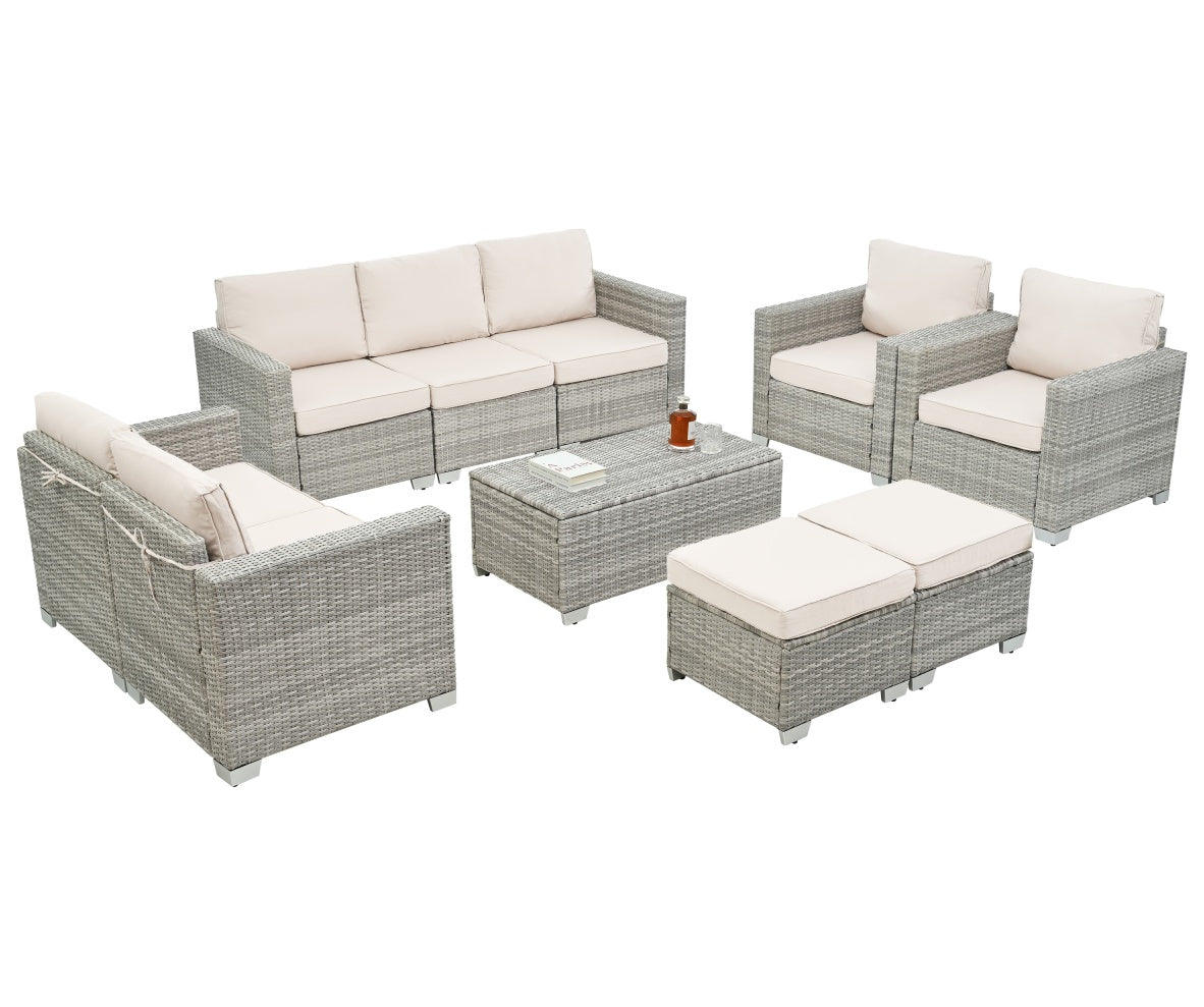 Modular Outdoor Sectional Sofa Set with Coffee Table and Ottomans