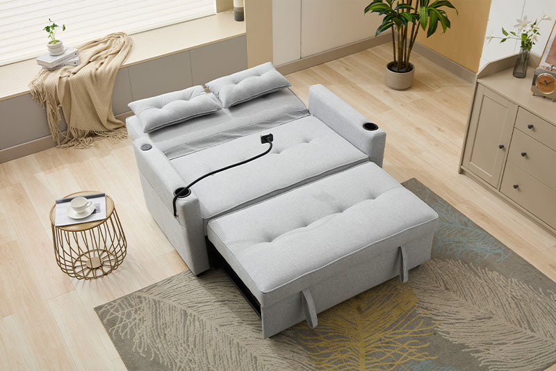Futon Chair Bed – Convertible Sleeper Chair with USB Ports, Cup Holders & Adjustable Backrest