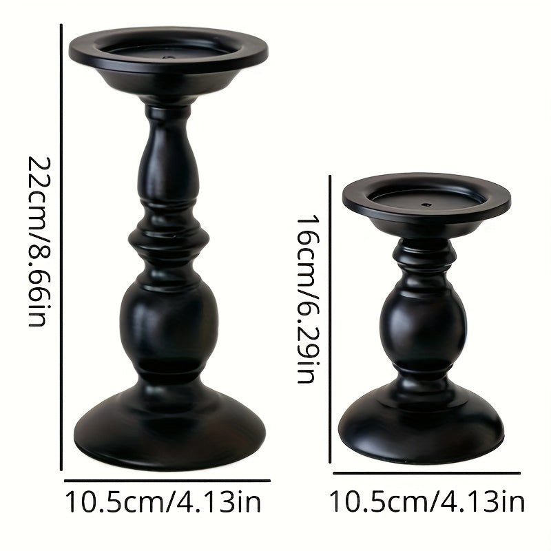 2PCS Elegant Metal Pure Black Candle Holders – Luxury Home & Holiday Décor