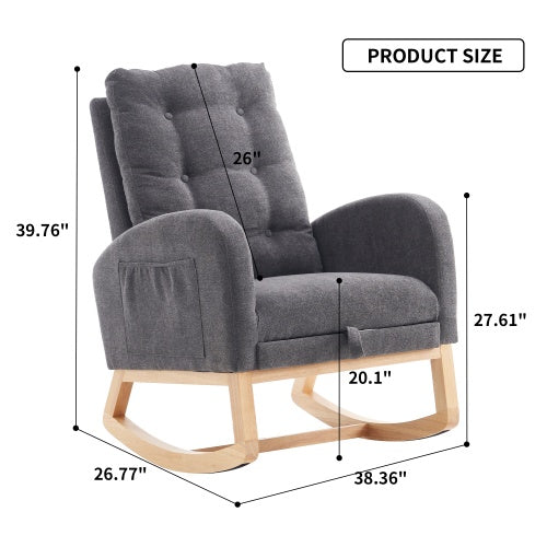 Accent Rocking Chair with Footrest – High Back Upholstered Lounge Rocker with Rubber Wood Legs