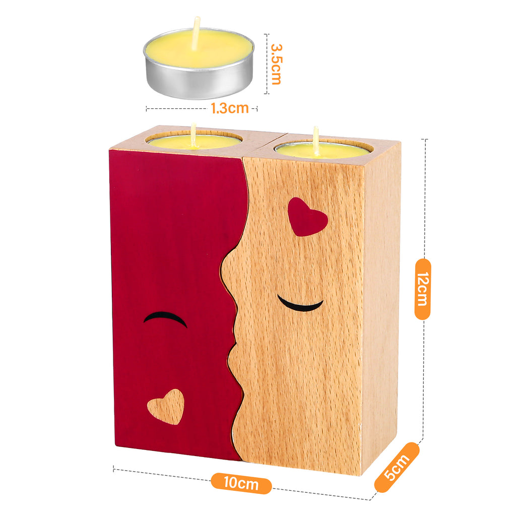 Valentine Special Kissing Candle Holder Set – Romantic Wooden Candle Holders for Couples & Best Friends