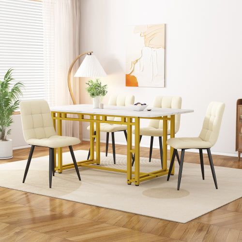 Modern Rectangular Dining Table with Metal Frame – Golden Legs, MDF Top, 120x70cm