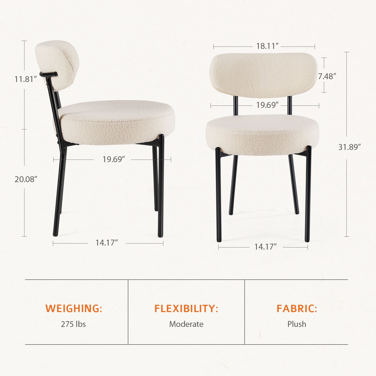 White Cushion Black Steel Frame Dining Room Chair – Modern & Comfortable 2-Pack