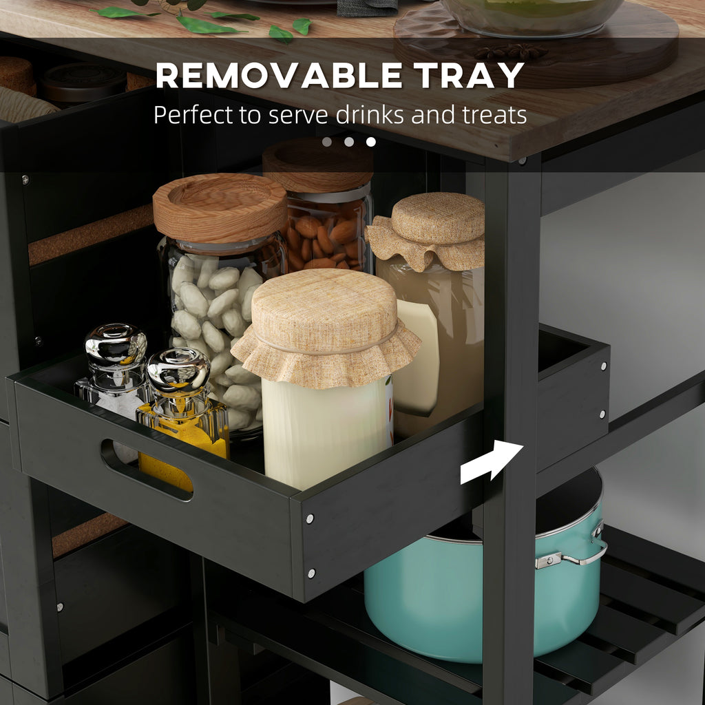 Rolling Kitchen Cart with Drawers & Shelves – Mobile Kitchen Island with Wooden Top