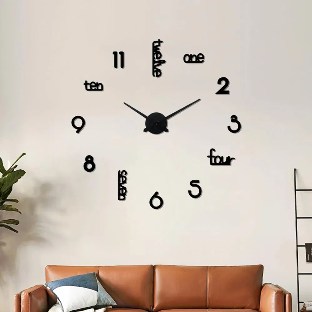 Large Modern Art Deco Wall Clock – Silent Acrylic Decorative Wall Clock (Black)