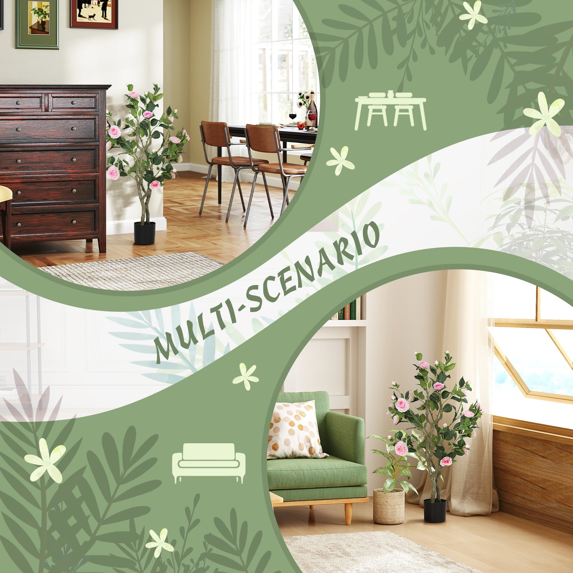 Artificial Camellia Flower Plants  – Indoor Faux Plants with Pot for Home Décor