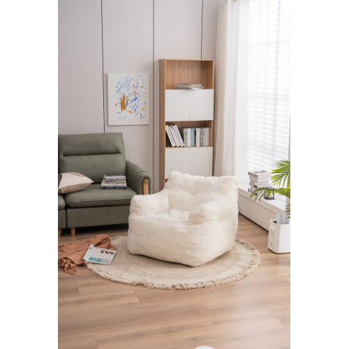 010 Soft Teddy Fabric Tufted Foam Bean Bag Chair – Ivory White