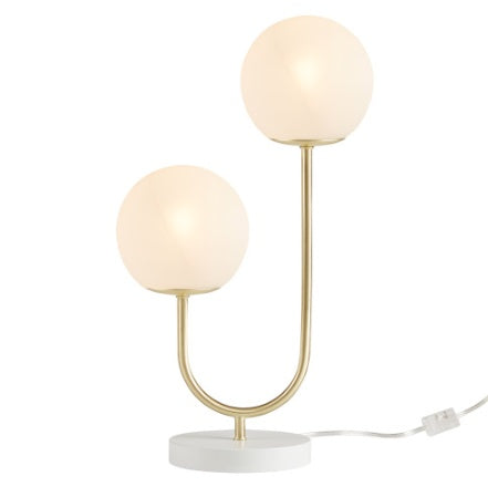 Metal 2-Light Globe Table Lamp – Modern Gold & White Accent Lighting