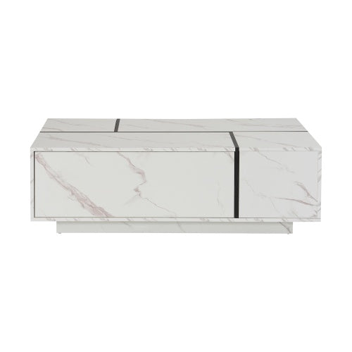 Rectangular Sliding Top Coffee Table with 2 Drawers & Hidden Storage – Modern White Living Room Table 47.2”