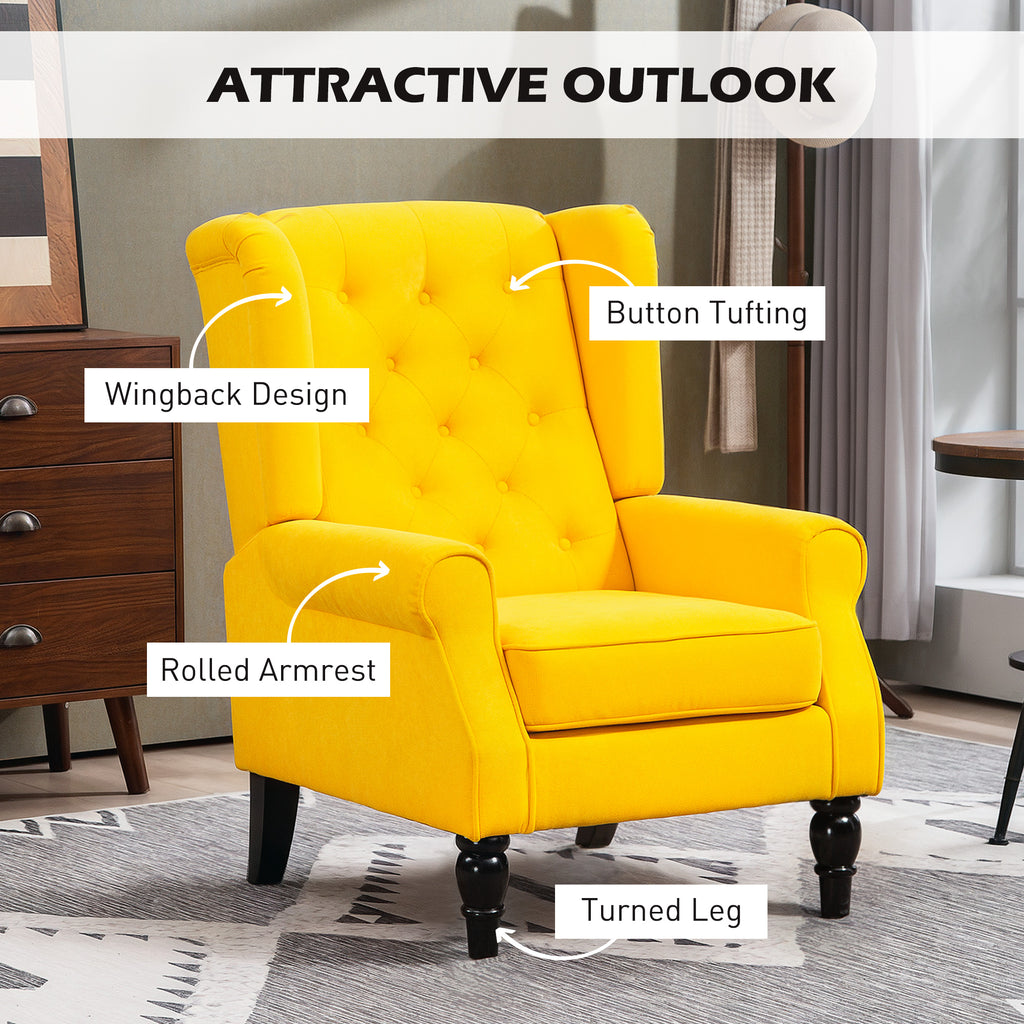 Wingback Accent Chair – Button-Tufted Lounge Chair with Wood Legs (Yellow)