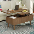 Lift Top Coffee Table – Modern Fluted Convertible Dining Table with Storage (Walnut)