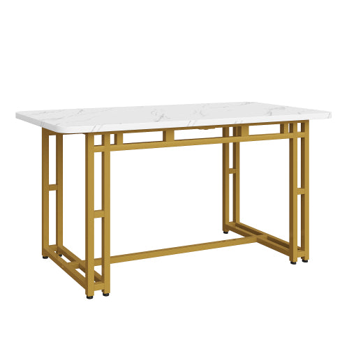 Modern Rectangular Dining Table with Metal Frame – Golden Legs, MDF Top, 120x70cm