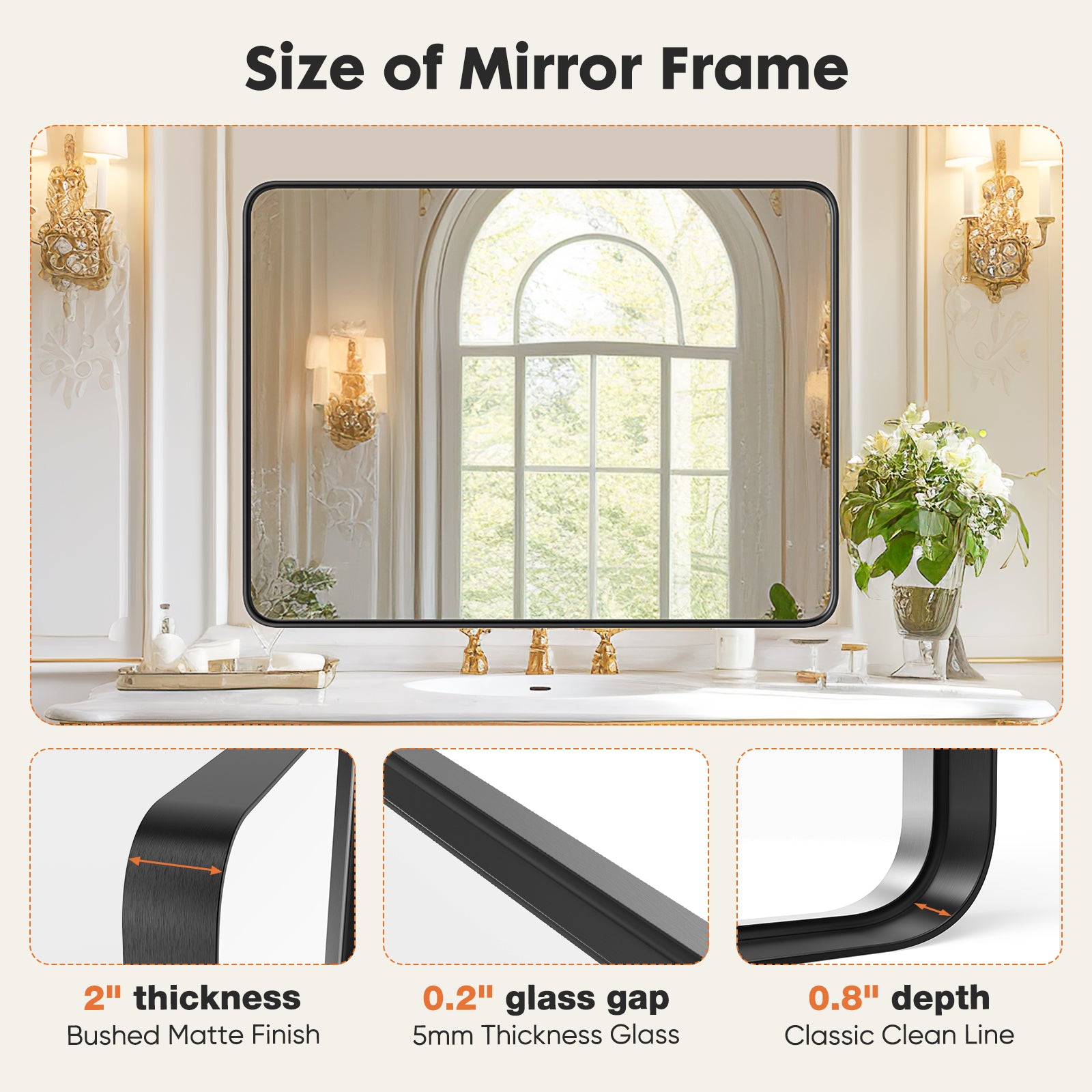 Wall Vanity Mirror – Matte Black Framed Rectangular Bathroom Mirror