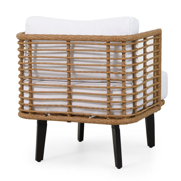 Outdoor Club Chair – Modern Wicker Chair with Acacia Wood Legs and Water-Resistant Cushions