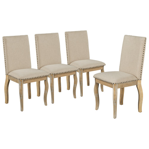 TREXM Set of 4 Upholstered Dining Chairs – Solid Wood Fabric Chairs with Nailhead Trim, Natural Wood Wash