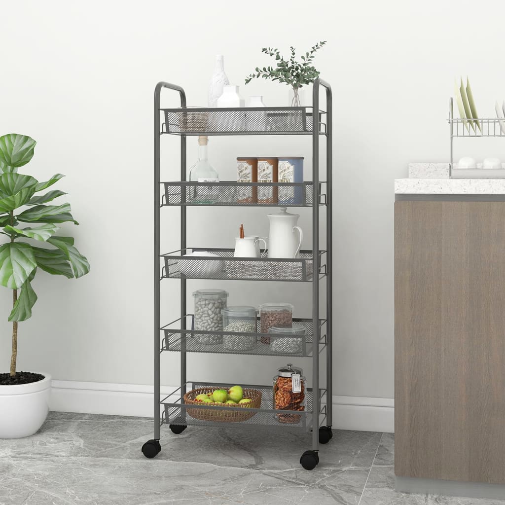 3-Tier Kitchen Trolley Cart with Wheels – Metal Rolling Storage Organizer (46 cm)