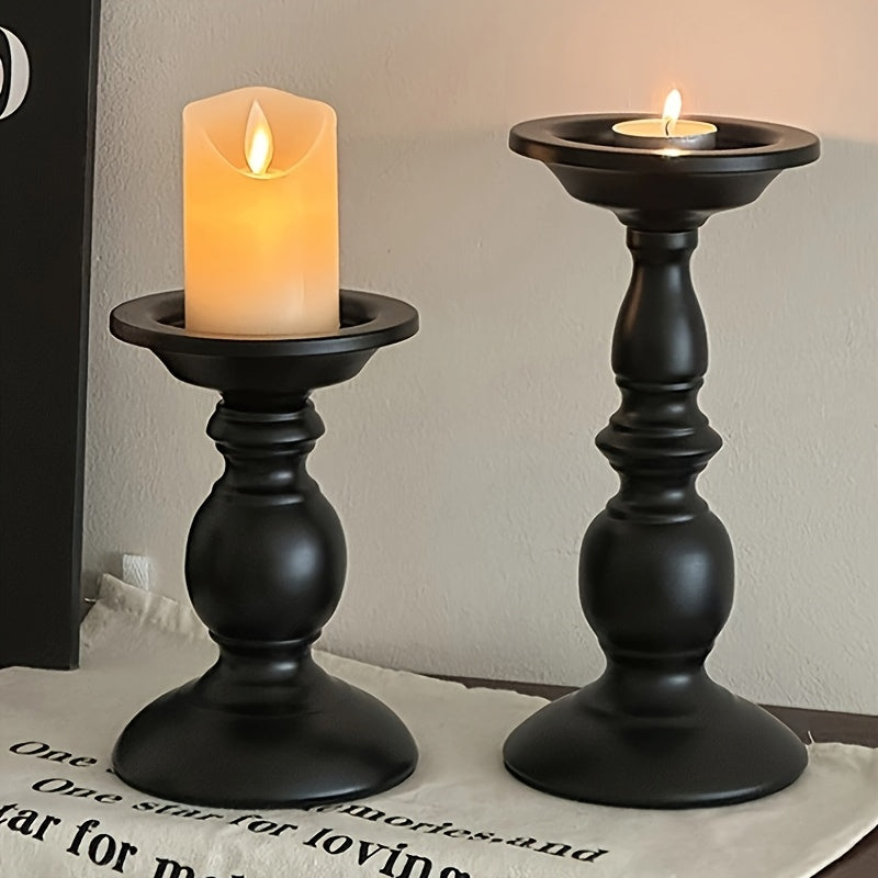 2PCS Elegant Metal Pure Black Candle Holders – Luxury Home & Holiday Décor