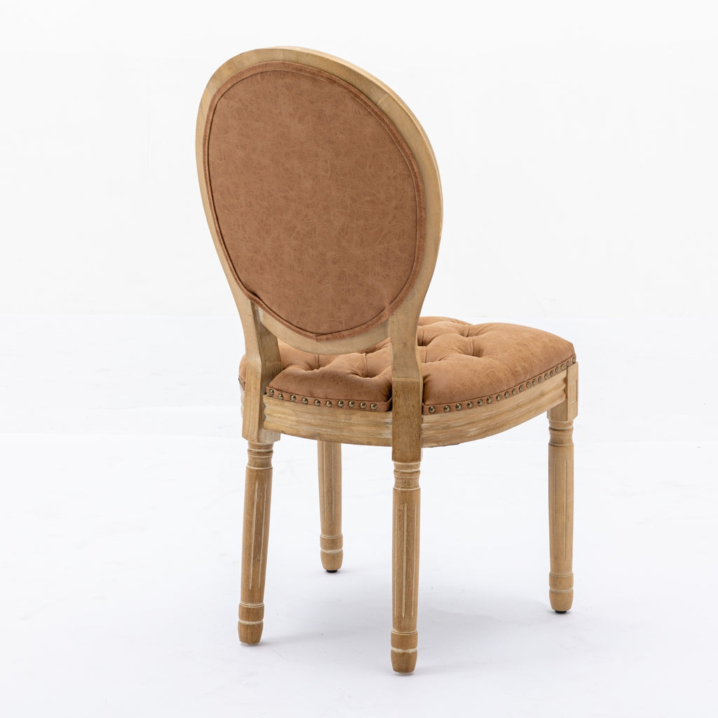 French Style Solid Wood Dining Chairs Set of 2 – Antique Design PU Leather Upholstered Chairs (Orange)