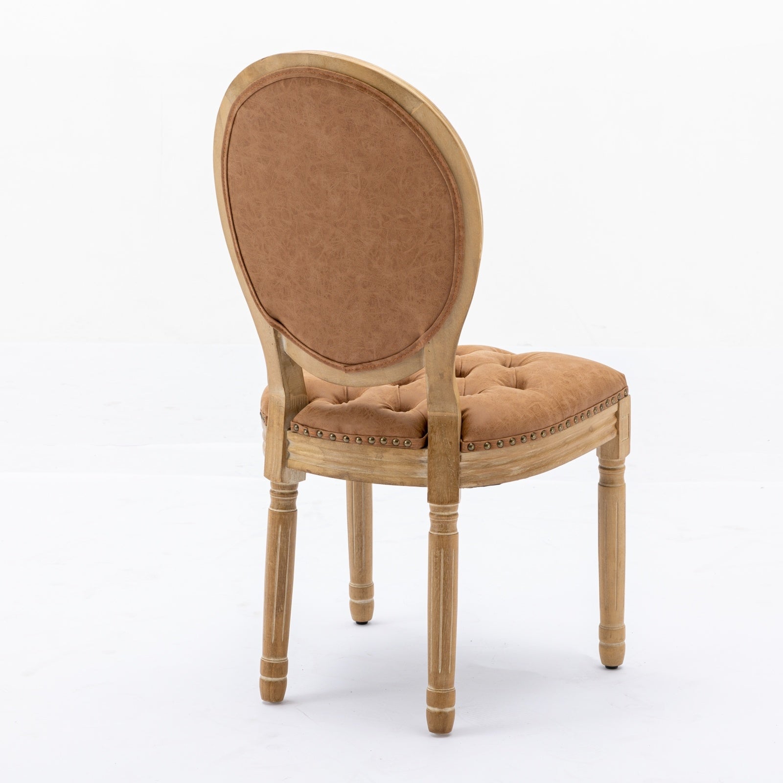 French Style Solid Wood Dining Chairs Set of 2 – Antique Design PU Leather Upholstered Chairs (Orange)