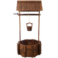 Rustic Wooden Wishing Well Planter – Outdoor Garden & Patio Decor with Hanging Bucket