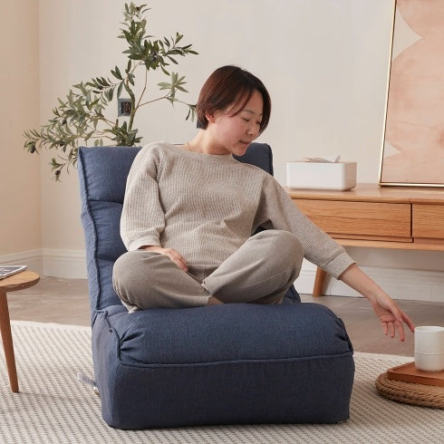 Japanese Style Single Sofa Reclining Floor Chair – Adjustable Lazy Tatami Chair (Navy)