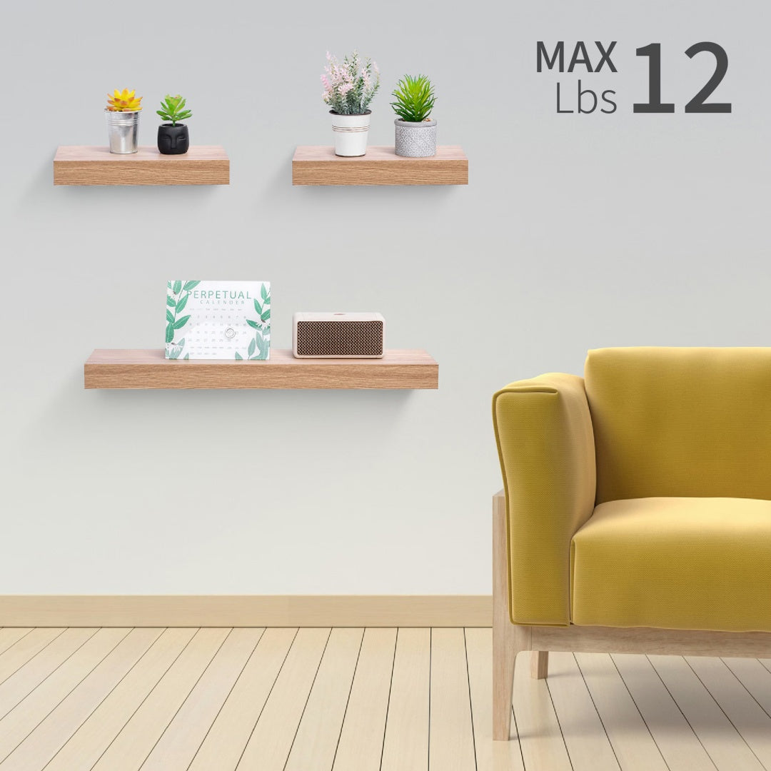 23.6" Floating Wall Shelves – Maple Wood Wall-Mounted Shelves with Invisible Brackets