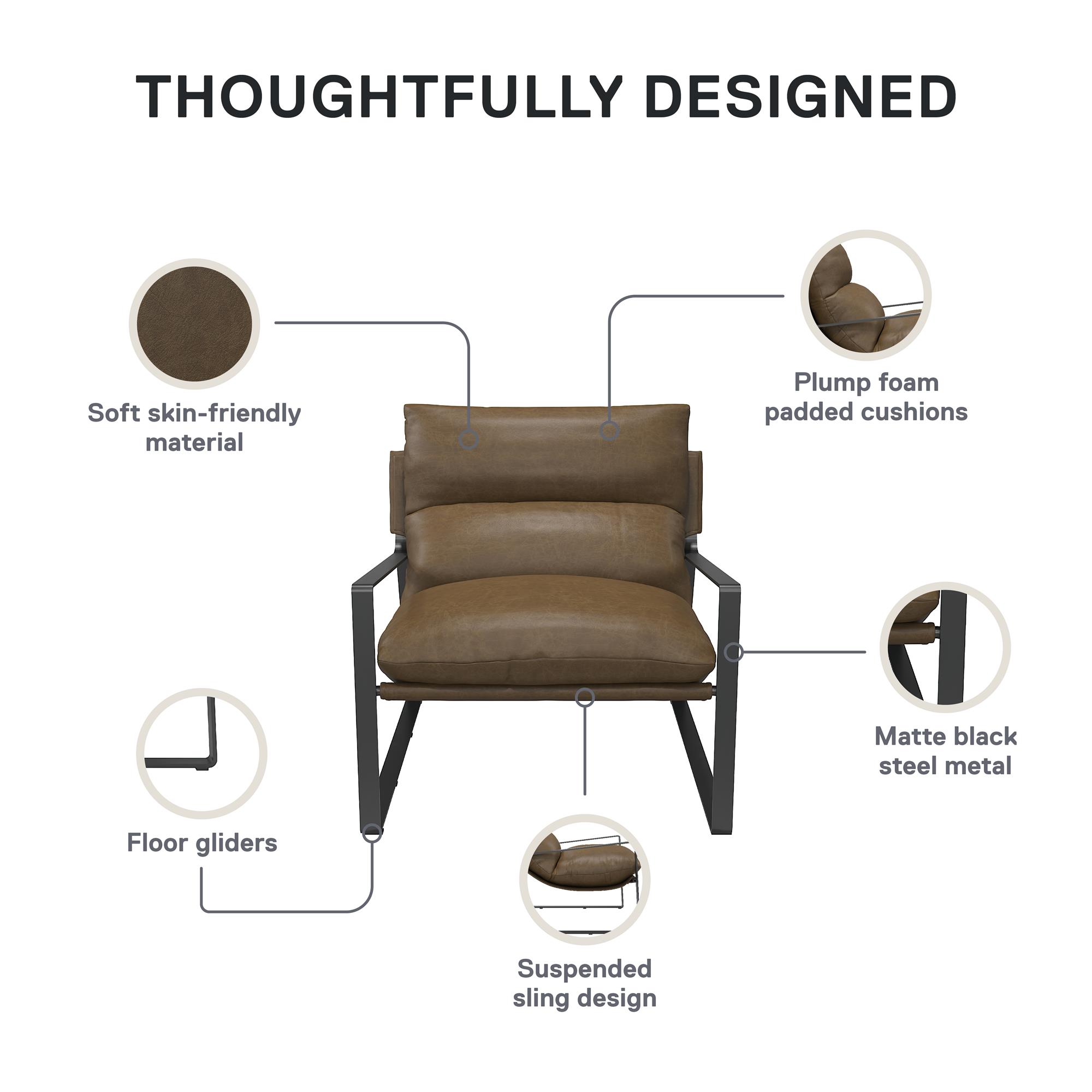 Gatsby Upholstered Sling Accent Chair – Modern Faux Leather Lounge Chair