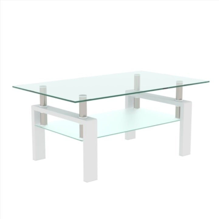 Glass Coffee Table – Double Layer Center Table with Storage for Living Room