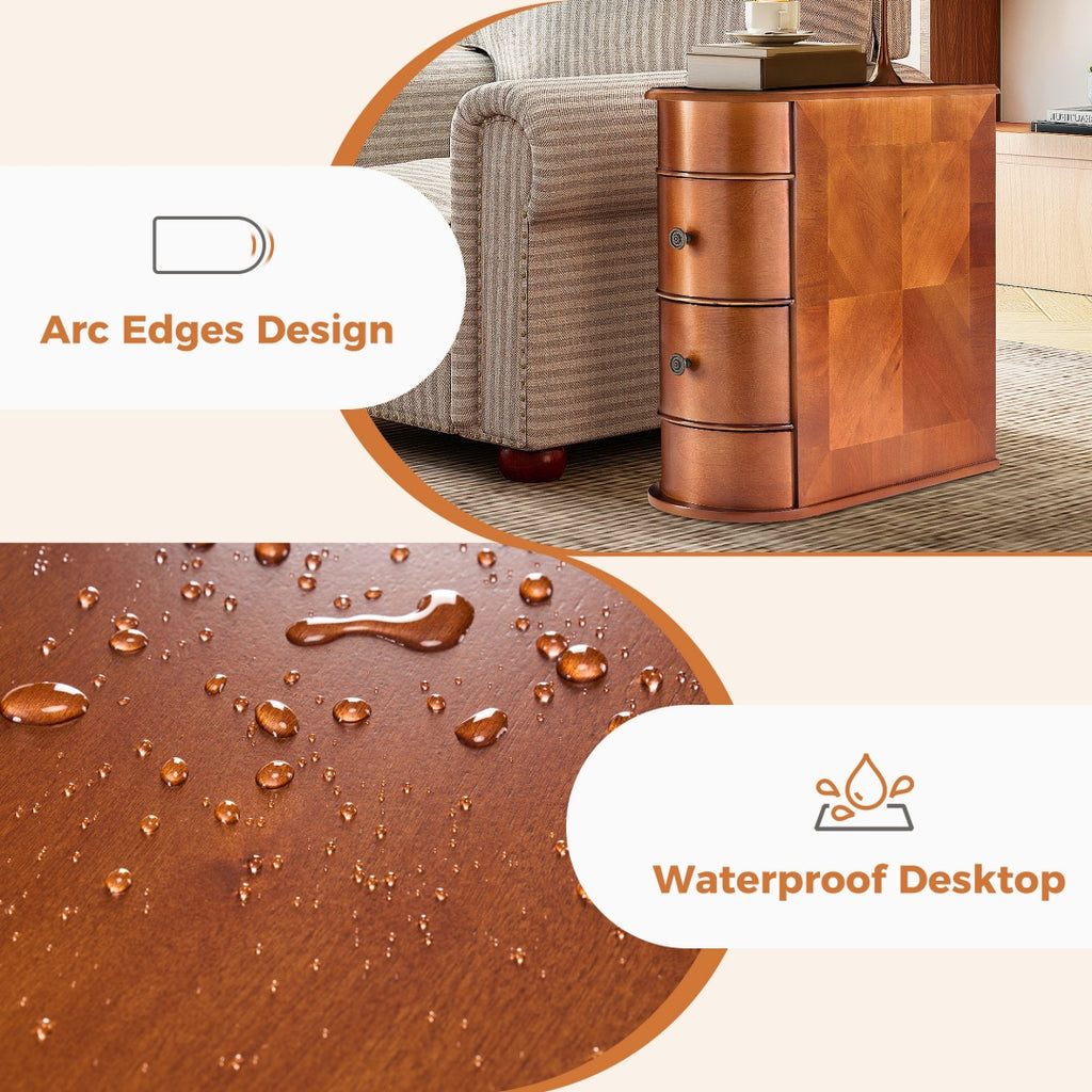 Vintage Side End Table with 2 Drawers – Tall Nightstand with Curved Edge (Brown)