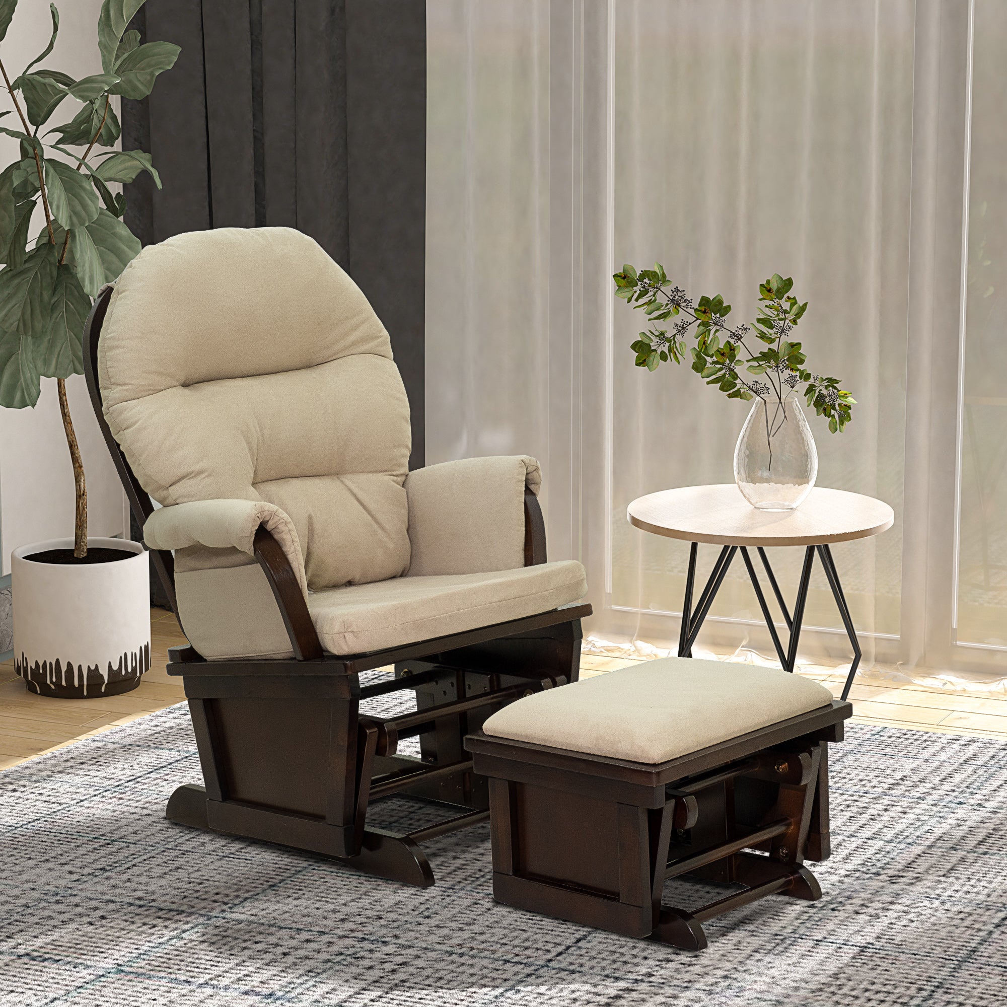 Nursery Glider Rocking Chair with Ottoman – Overstuffed Rocking Recliner Set