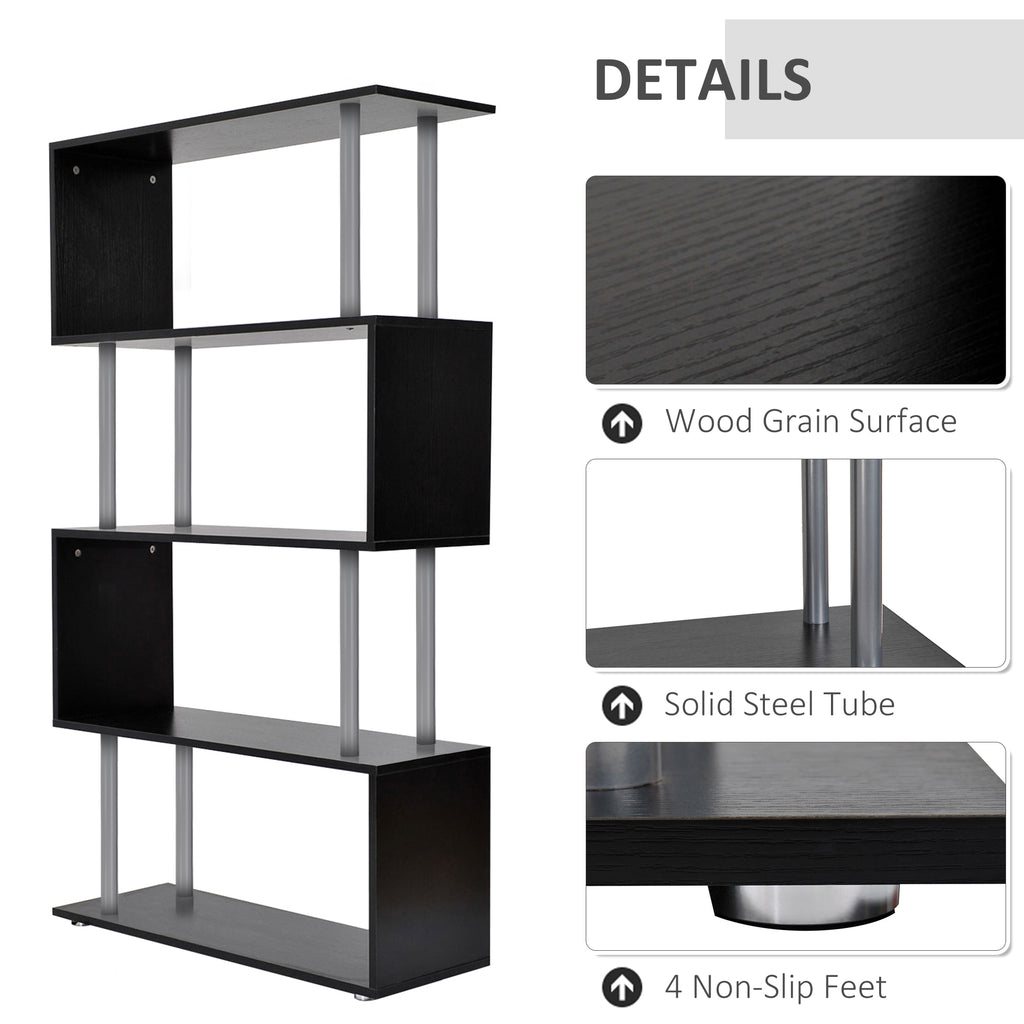 5-Tier S-Shaped Bookcase – Modern Wooden Storage Shelf for Home & Office (Black)