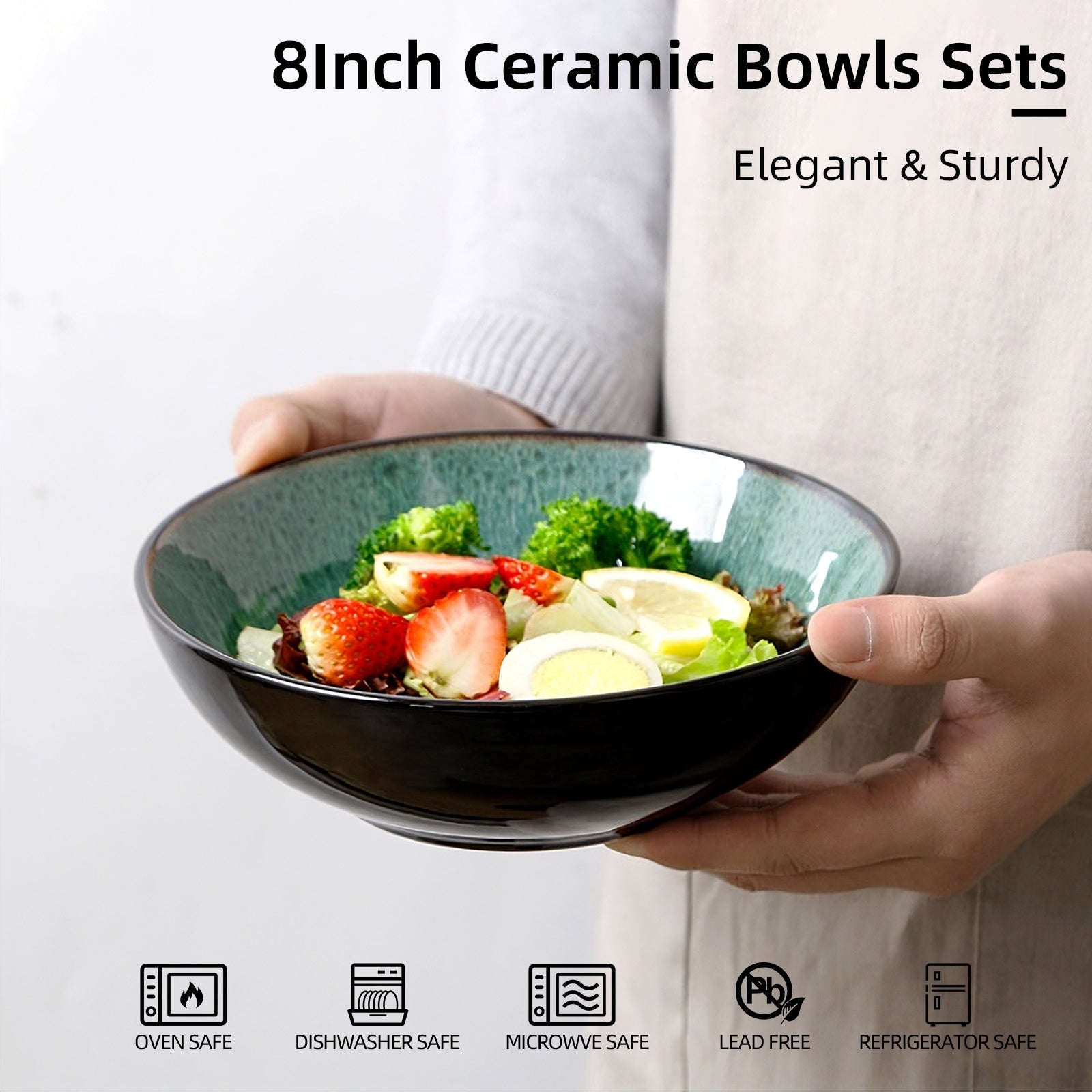 Creative Peacock Green Kiln-Change Ceramic Bowl Set  – Microwave, Oven & Dishwasher Safe Serving Bowls