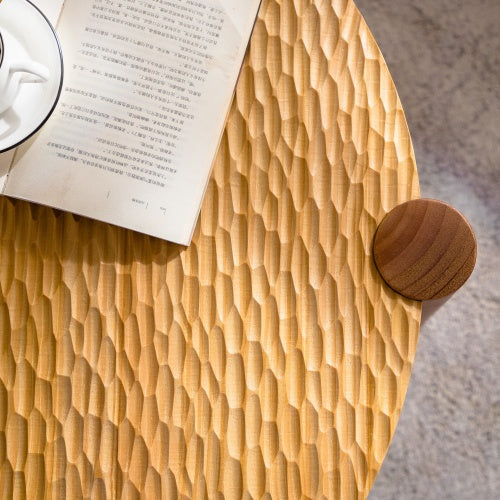 Round Solid Wood Coffee Table with Storage – 2-Tier Mid-Century Modern Design