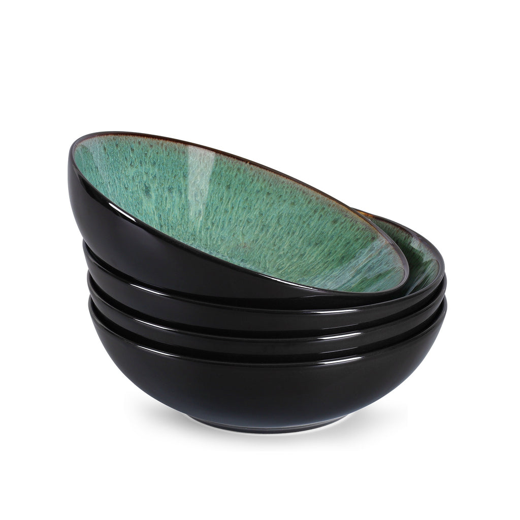 Creative Peacock Green Kiln-Change Ceramic Bowl Set  – Microwave, Oven & Dishwasher Safe Serving Bowls