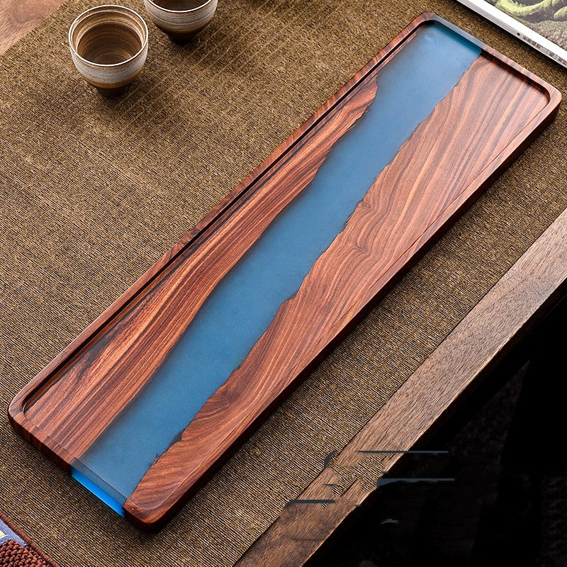 Small Leaf Red Sandalwood Tea Tray – Epoxy Resin Retro Chinese Style Table Tray