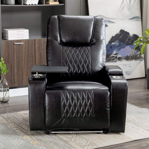 Electric Recliner Chair with USB, LED Ambient Lighting & 360° Swivel Tray – PU Leather Gaming & Home Theater Recliner (Black)