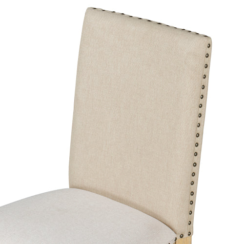 TREXM Set of 4 Upholstered Dining Chairs – Solid Wood Fabric Chairs with Nailhead Trim, Natural Wood Wash