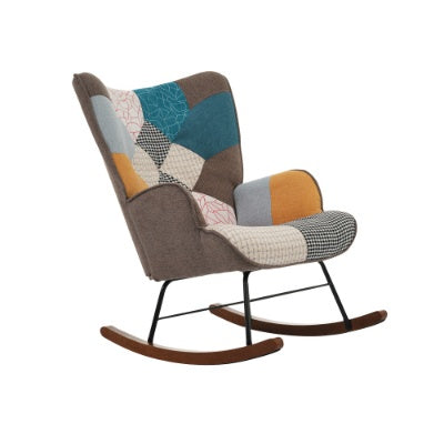 Colorful Patchwork Rocking Chair with Footrest – Leisure Lounge Rocker for Living Room & Relaxation
