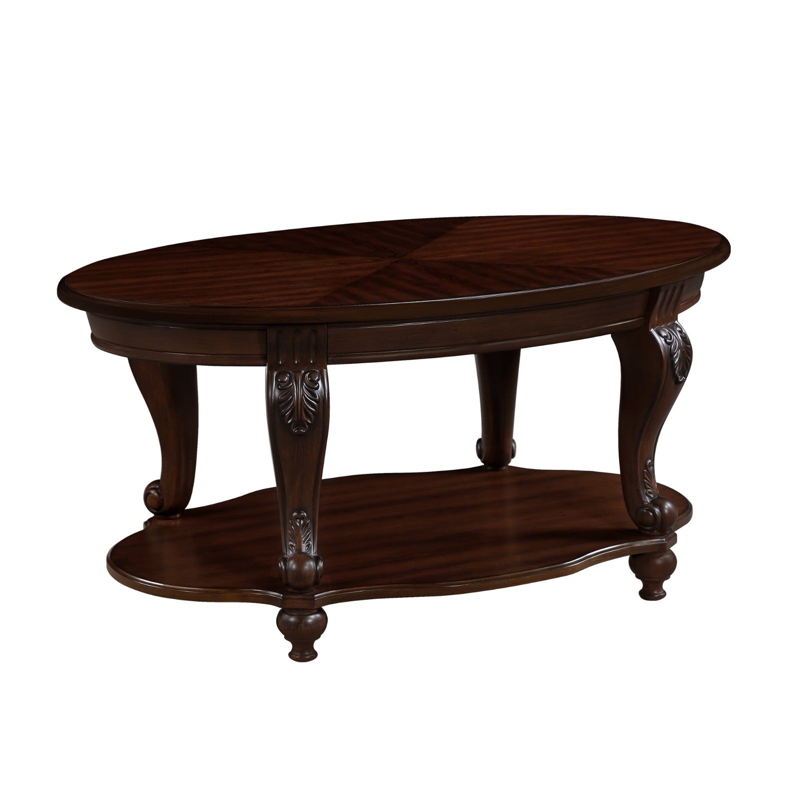 42” Oval Solid Wood Coffee Table with Storage Shelf – Classic American Living Room Table