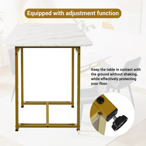 Modern Rectangular Dining Table with Metal Frame – Golden Legs, MDF Top, 120x70cm