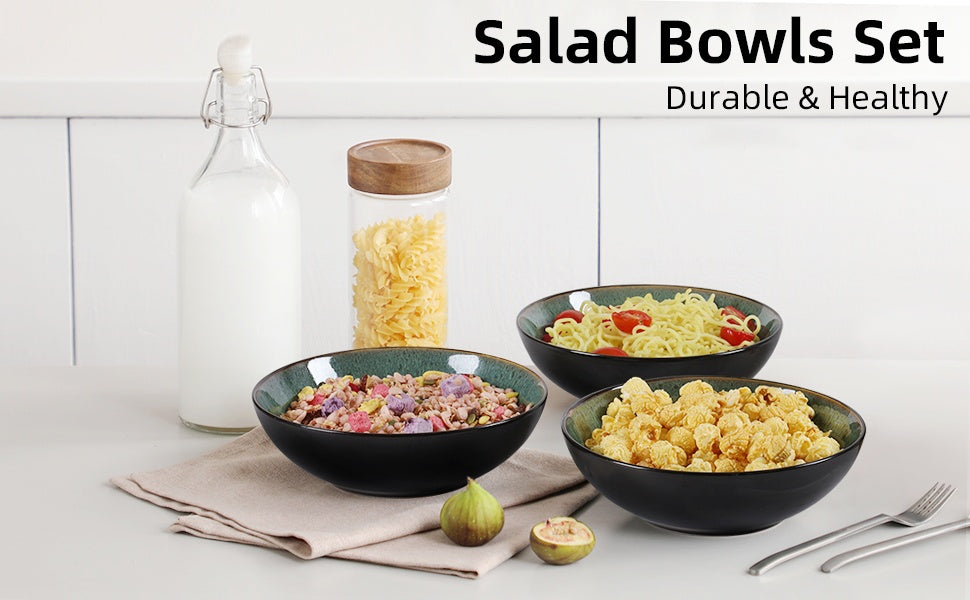 Creative Peacock Green Kiln-Change Ceramic Bowl Set  – Microwave, Oven & Dishwasher Safe Serving Bowls