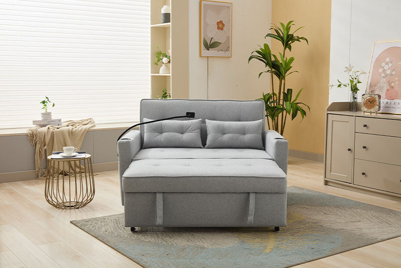 Futon Chair Bed – Convertible Sleeper Chair with USB Ports, Cup Holders & Adjustable Backrest