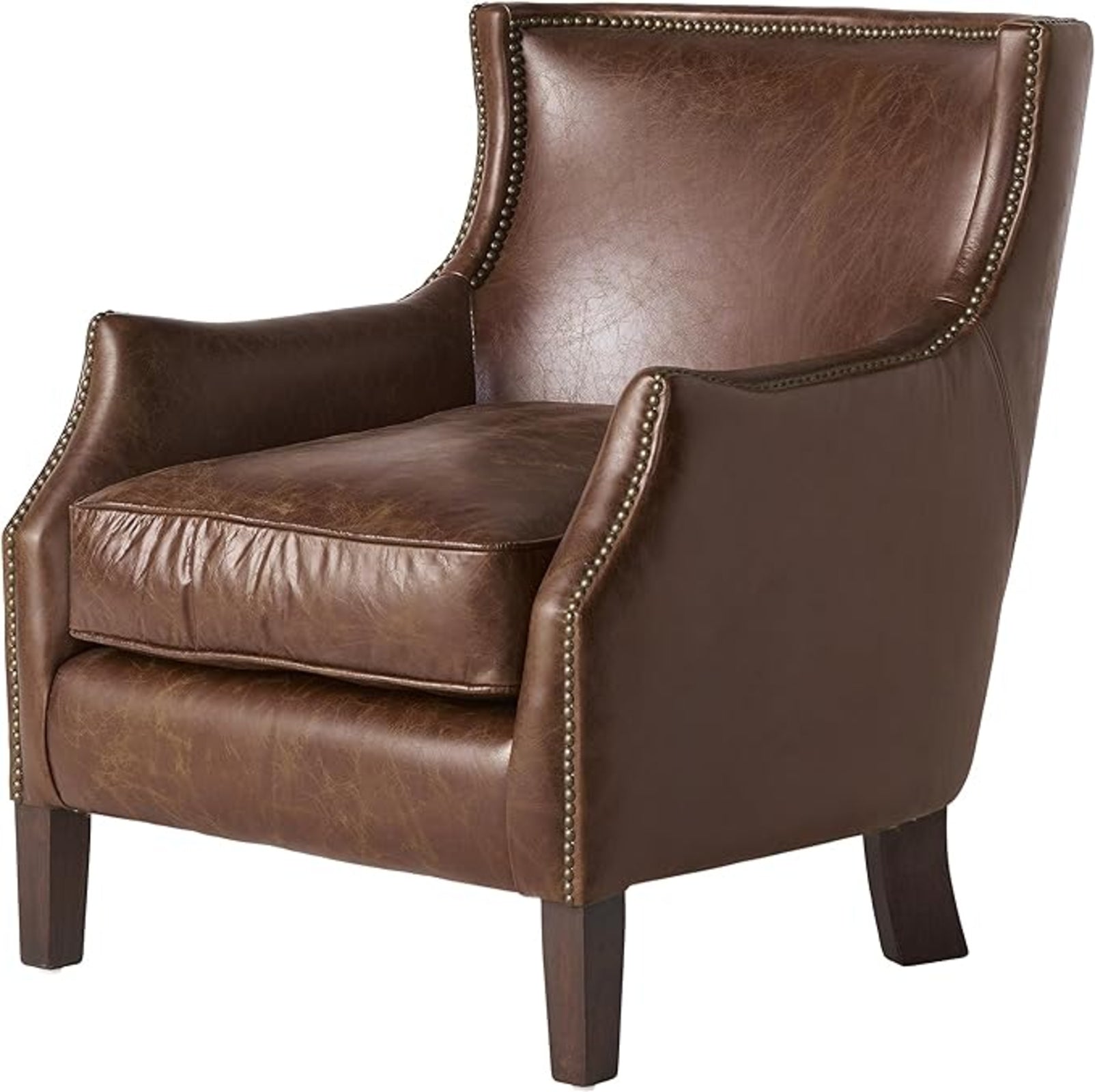 Vintage Brown Top Grain Leather Accent Chair – Single Sofa Armchair for Living Room & Office