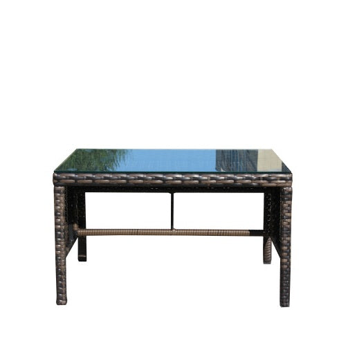 Outdoor Patio Coffee Table with Clear Tempered Glass – Rattan Wicker Table for Garden & Balcony (Brown)
