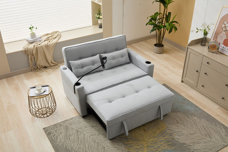 Futon Chair Bed – Convertible Sleeper Chair with USB Ports, Cup Holders & Adjustable Backrest