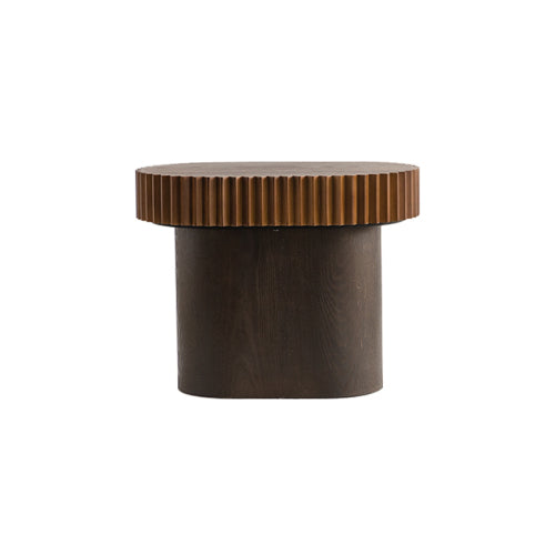 Handcrafted Round Nesting Coffee Table Set of 2 – Modern Wooden Center Tables with Wave Stripe Edge