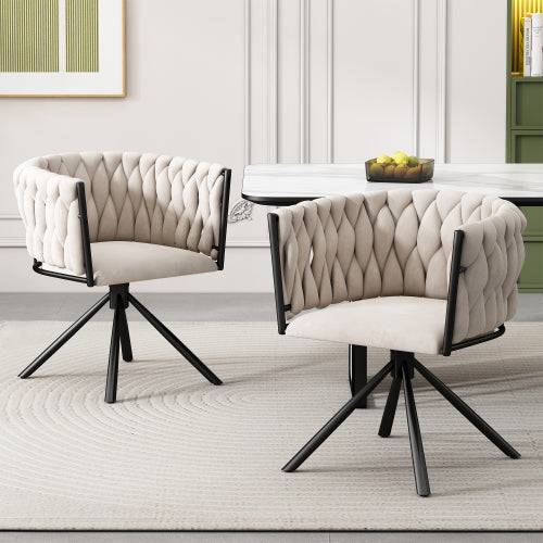 Set of 2 Velvet Swivel Dining Chairs – Modern Luxury Upholstered Chairs with Metal Legs (Beige)