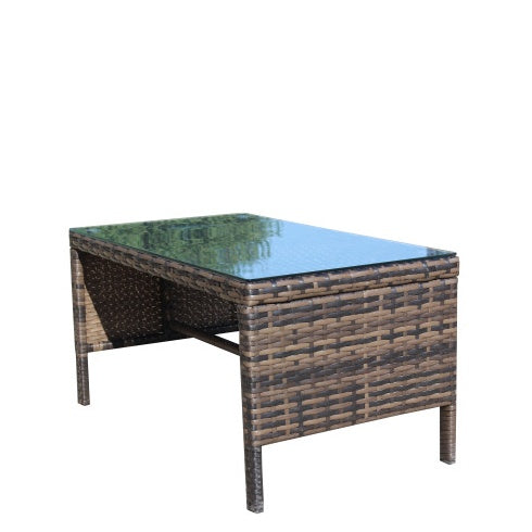 Outdoor Patio Coffee Table with Clear Tempered Glass – Rattan Wicker Table for Garden & Balcony (Brown)